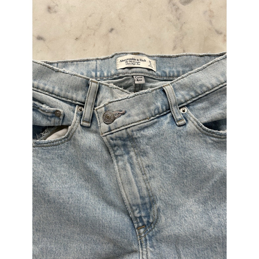Abercrombie & Fitch Jeans Womens 27/4R Light Blue Curve Love 90s Straight Cross - Picture 10 of 14